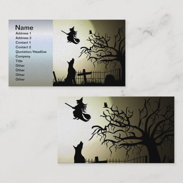 Halloween Witch and Howling Dog Business Card (Front/Back)