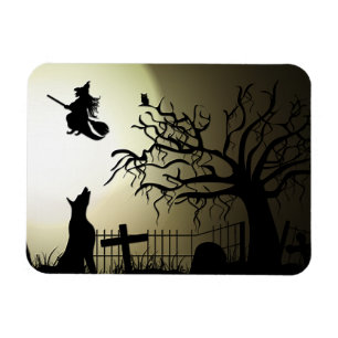 Halloween Witch and Howling Dog Magnet