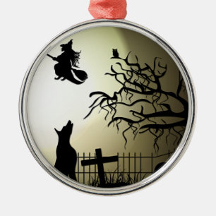 Halloween Witch and Howling Dog Metal Tree Decoration