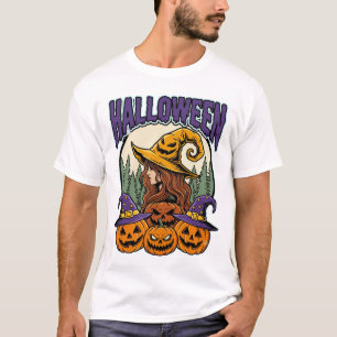 Halloween Witch and Jack O Lantern Forest Vector T-Shirt