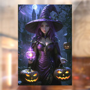 Halloween Witch and Jack-O-Lanterns Window Cling