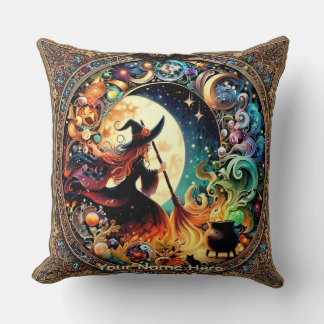 Halloween Witch and Magic Cauldron Cushion