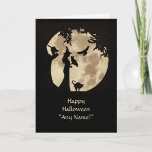 Halloween Witch and Owl Any Name Cute Card