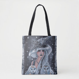 Halloween witch and owl tote bag