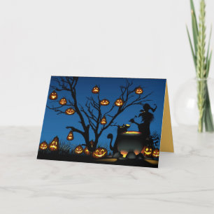 Halloween witch and pumpkins card
