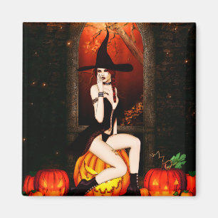 Halloween Witch and pumpkins Magnet