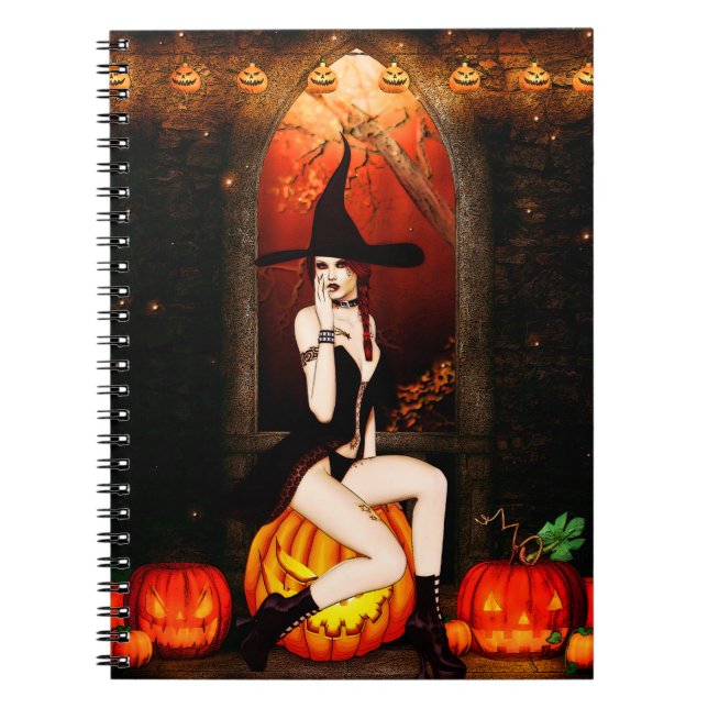 Halloween Witch and pumpkins Notebook (Front)