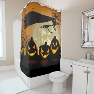 Halloween Witch and Scary Pumpkins Shower Curtain