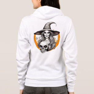 Halloween Witch and Skeleton Realistic Pencil Art Hoodie