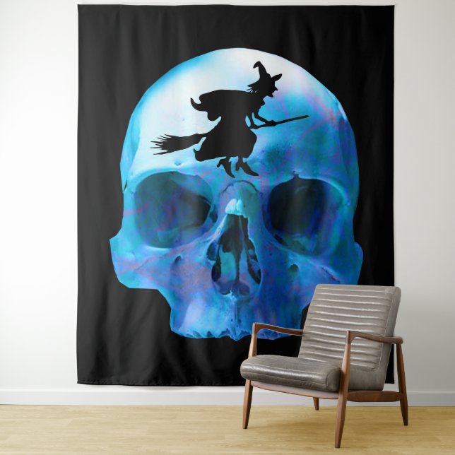 Halloween Witch and Skull Tapestry (In Situ)