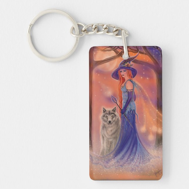 Halloween witch and wolf by Renee Lavoie  Key Ring (Front)