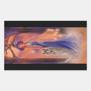 Halloween witch and wolf by Renee Lavoie  Rectangular Sticker