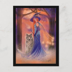 Halloween witch and wolf card by Renee Lavoie