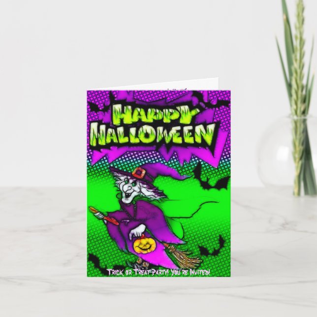 Halloween Witch Art Trick or Treat Party Invitation (Front)