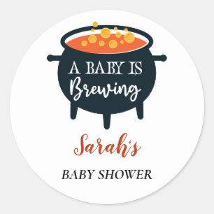 Halloween Witch Baby Shower, Custom name Classic Round Sticker