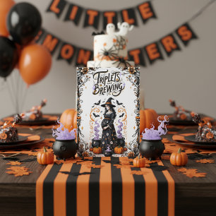Halloween Witch Baby Shower - Triplets Are Brewing Invitation