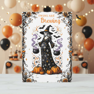 Halloween Witch Baby Shower - Twins Are Brewing Invitation