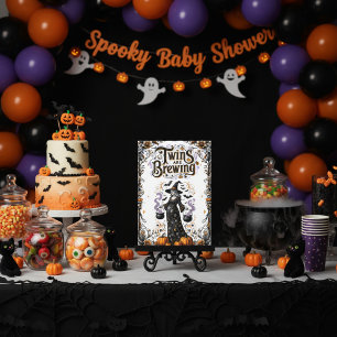 Halloween Witch Baby Shower - Twins Are Brewing Invitation