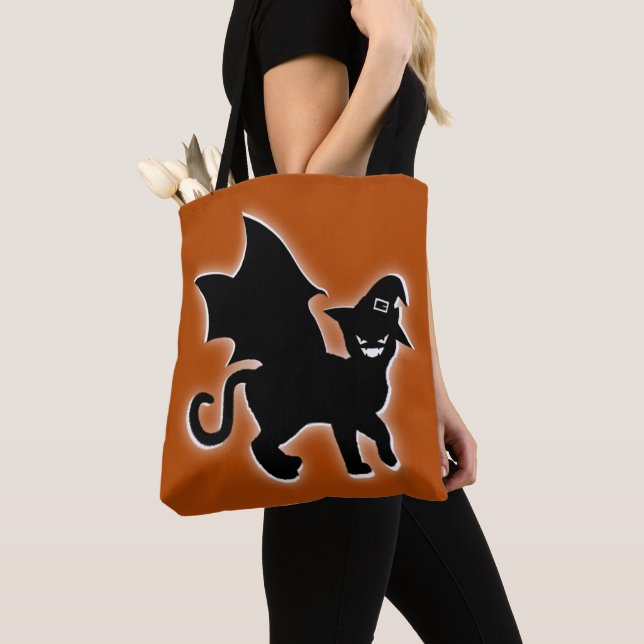 Halloween Witch Bat Cat Tote Bag (Close Up)