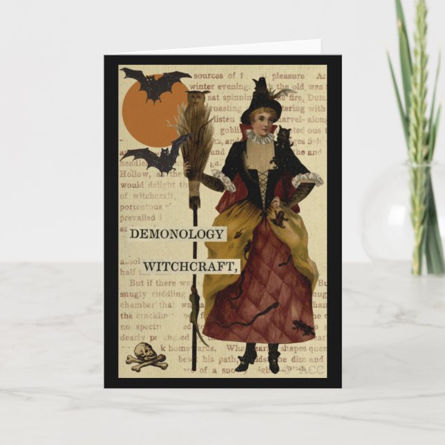 Halloween Witch Bats Moon Owl Skull Card (Front)