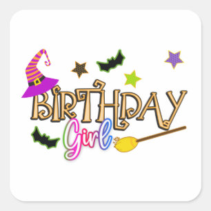 Halloween Witch Birthday Girl Party Theme  Square Sticker