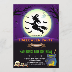 Halloween witch birthday party invitation