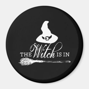 Halloween Witch Black and White Magnet
