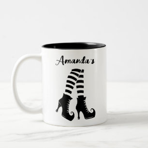 Halloween Witch Black and White Whimsical Shoes Two-Tone Coffee Mug