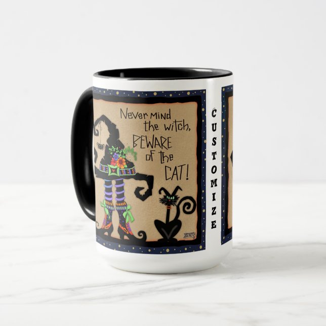 Halloween Witch Black Cat Funny Quote Customisable Mug (Front Left)
