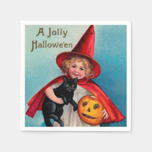 Halloween witch black cat kid vintage napkin