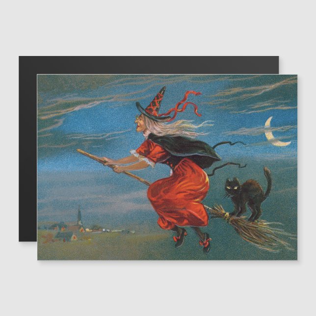 Hallowe'en Witch & Black Cat on Halloween Night  (Front/Back)