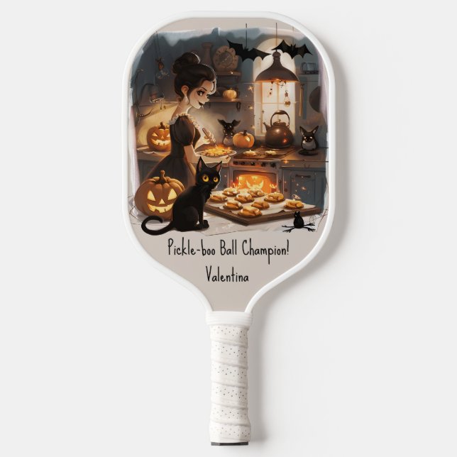 Halloween Witch Black Cat Pumpkin Baked Treats Pickleball Paddle (Front)