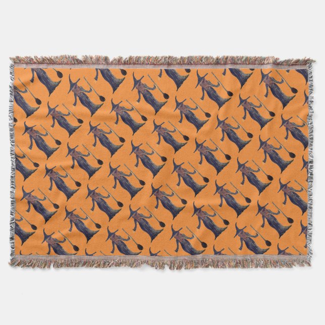 Halloween Witch Black Orange Pattern Spooky Throw Blanket (Front)