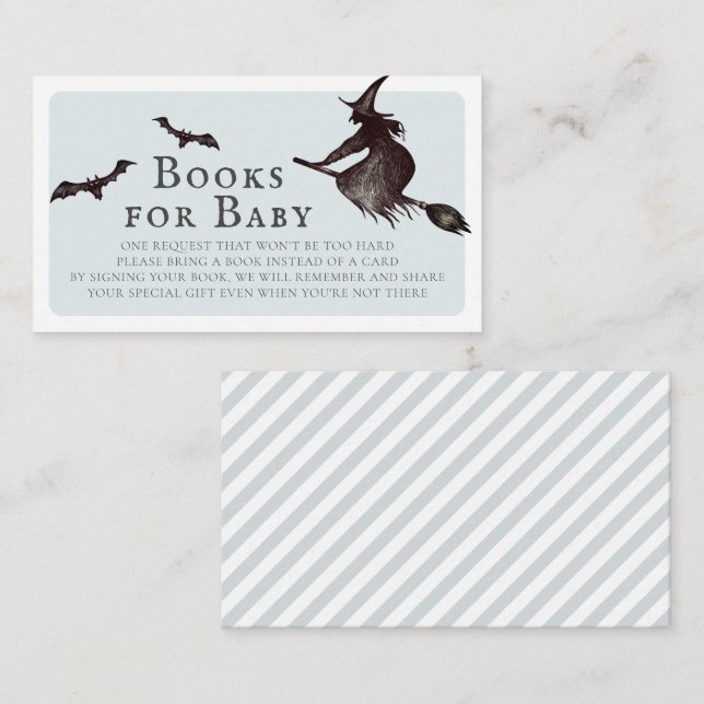Halloween Witch Blue Baby Shower Books for Baby Enclosure Card (Front/Back)