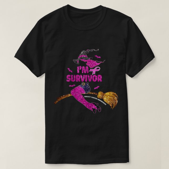 Halloween Witch Breast Cancer Survivor Womens Girl T-Shirt (Design Front)
