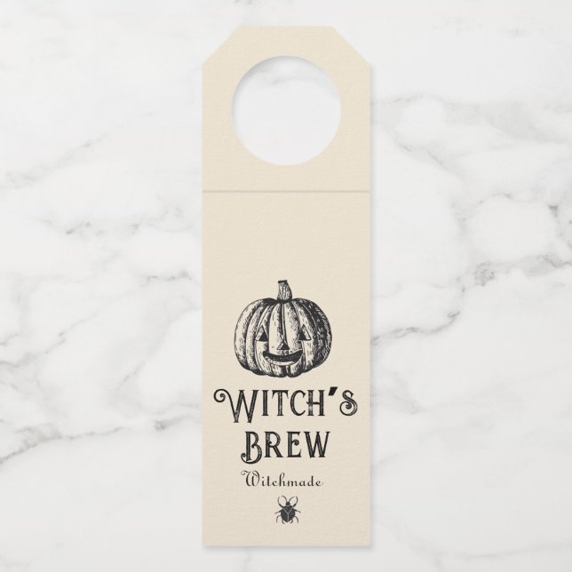 Halloween Witch Brew Bottle Vintage pumpkin Bottle Tag (Front)