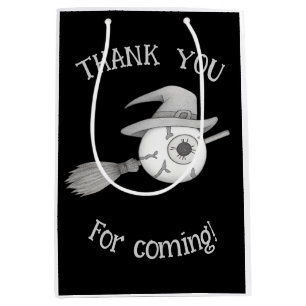 Halloween witch broom and scary eyeball medium gift bag