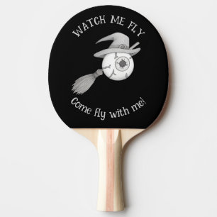 Halloween witch broom and scary eyeball ping pong paddle