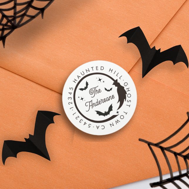 Halloween Witch Broom Bats Spooky | White  Classic Round Sticker (Creator Uploaded)