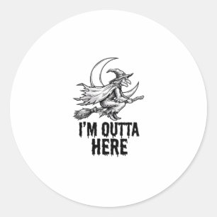 Halloween Witch Broom Funny Vintage Engraving Desi Classic Round Sticker