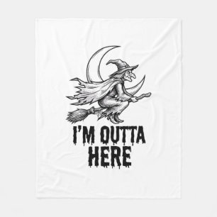 Halloween Witch Broom Funny Vintage Engraving Desi Fleece Blanket