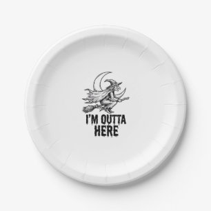Halloween Witch Broom Funny Vintage Engraving Desi Paper Plate