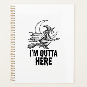 Halloween Witch Broom Funny Vintage Engraving Desi Planner