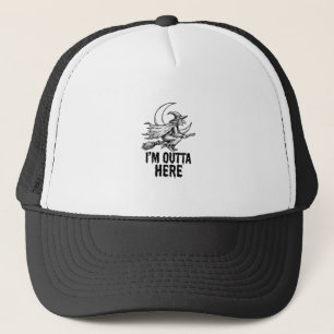 Halloween Witch Broom Funny Vintage Engraving Desi Trucker Hat