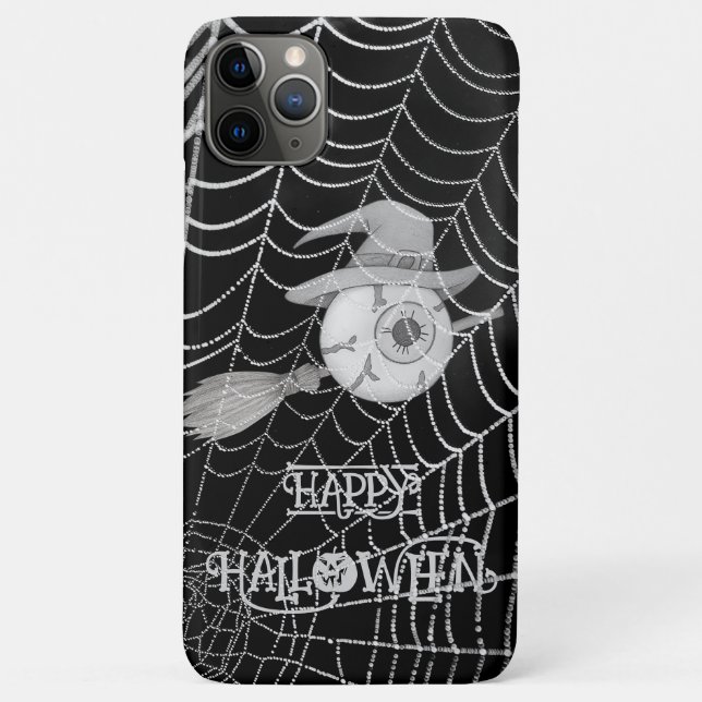 Halloween witch broom, scary eyeball, spider web Case-Mate iPhone case (Back)