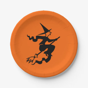 Halloween Witch Broomstick Orange Black 4Alex Paper Plate
