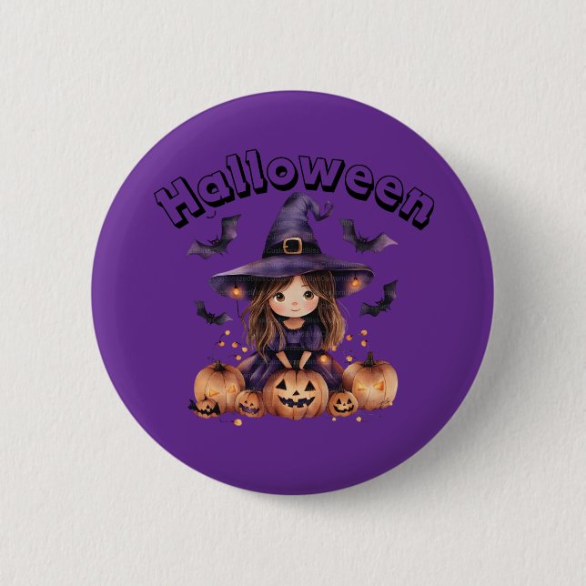 Halloween Witch Button Pin (Front)