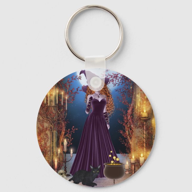 Halloween Witch by Candlelight Key Ring (Front)