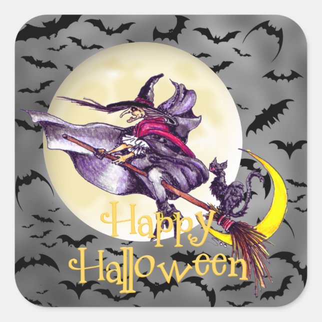 Halloween witch cartoon Holiday sticker (Front)