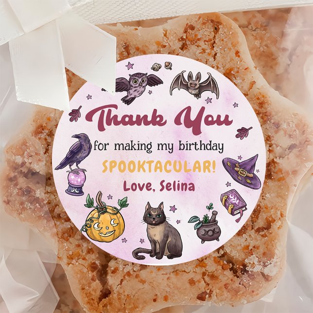 Halloween Witch Cat Birthday Party Sticker (Creator Uploaded)